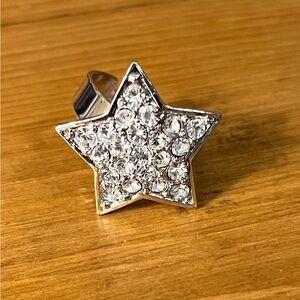 Cubic zirconia star ring adjustable silver tone with 5 points size 8